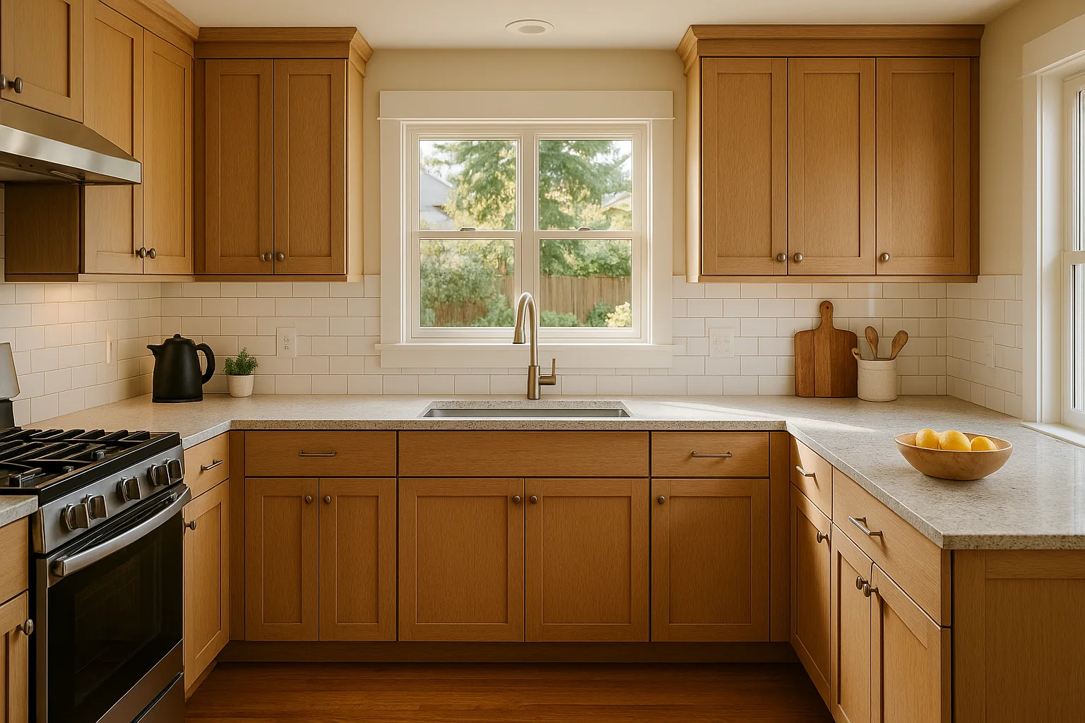 Refreshed kitchen in a Portland home with new counters and cabinets